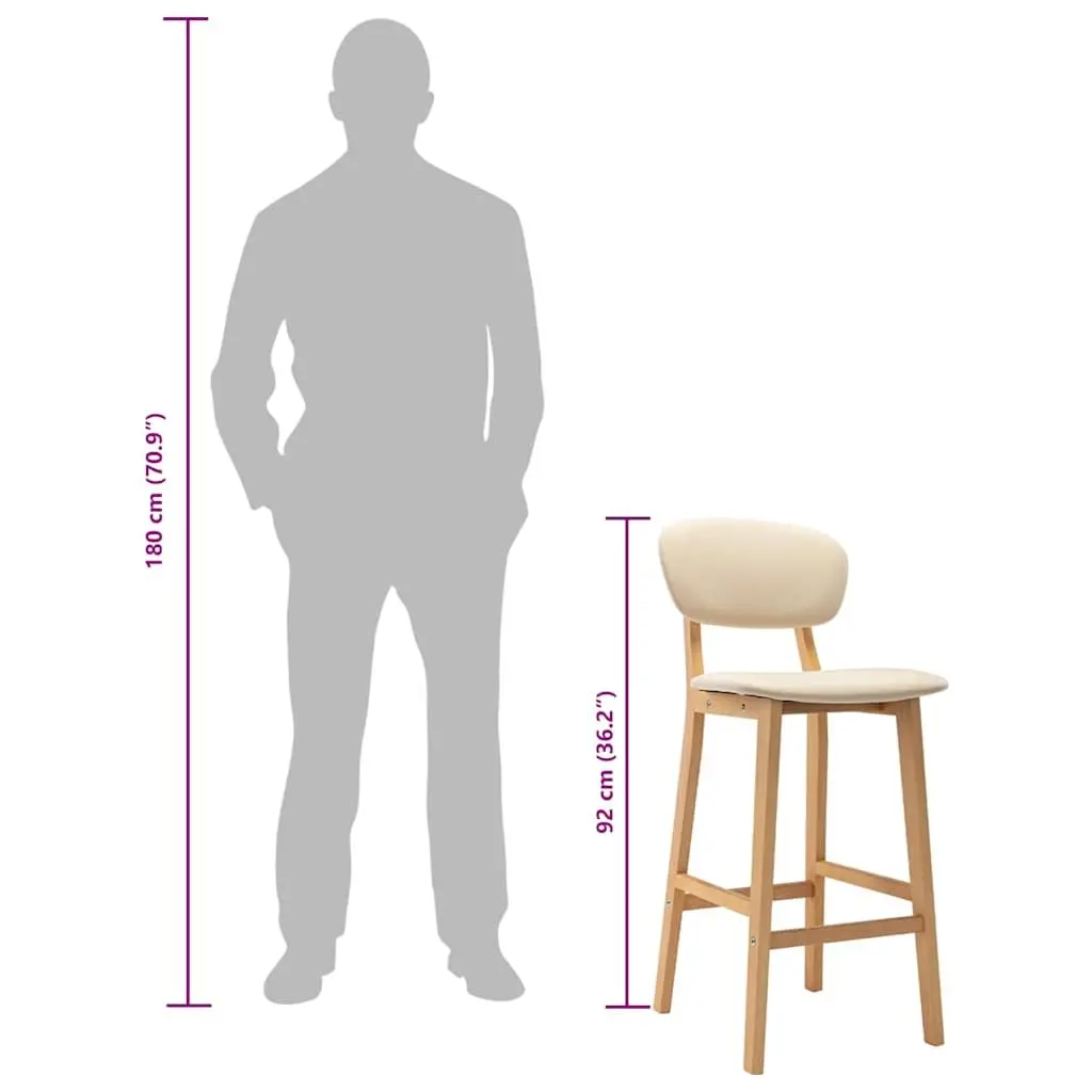 Bar Stools Cream Upholstered 2 Piece Modern Seating Solid Beech Wood Legs
