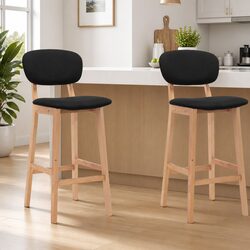 Set of 2 Modern Bar Stools with Black Fabric Seat