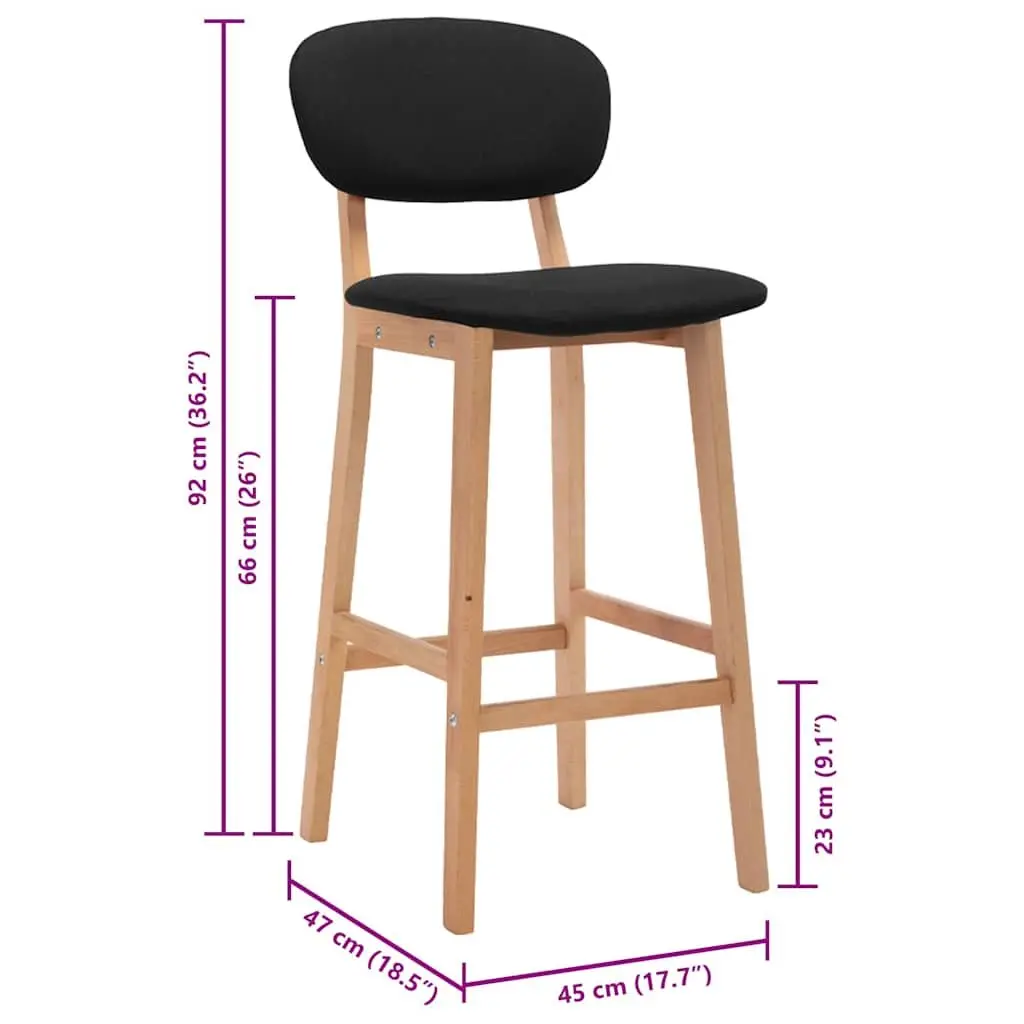 Set of 2 Modern Bar Stools with Black Fabric Seat