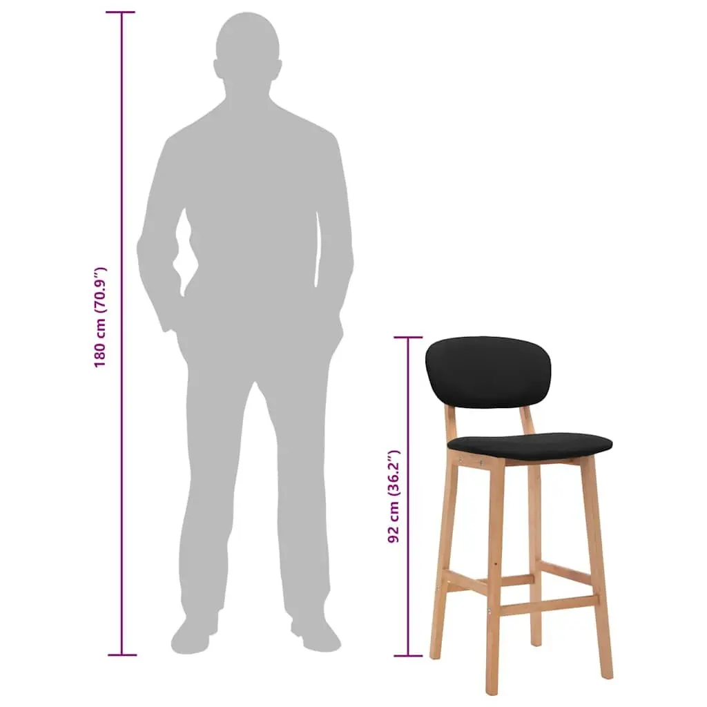 Set of 2 Modern Bar Stools with Black Fabric Seat