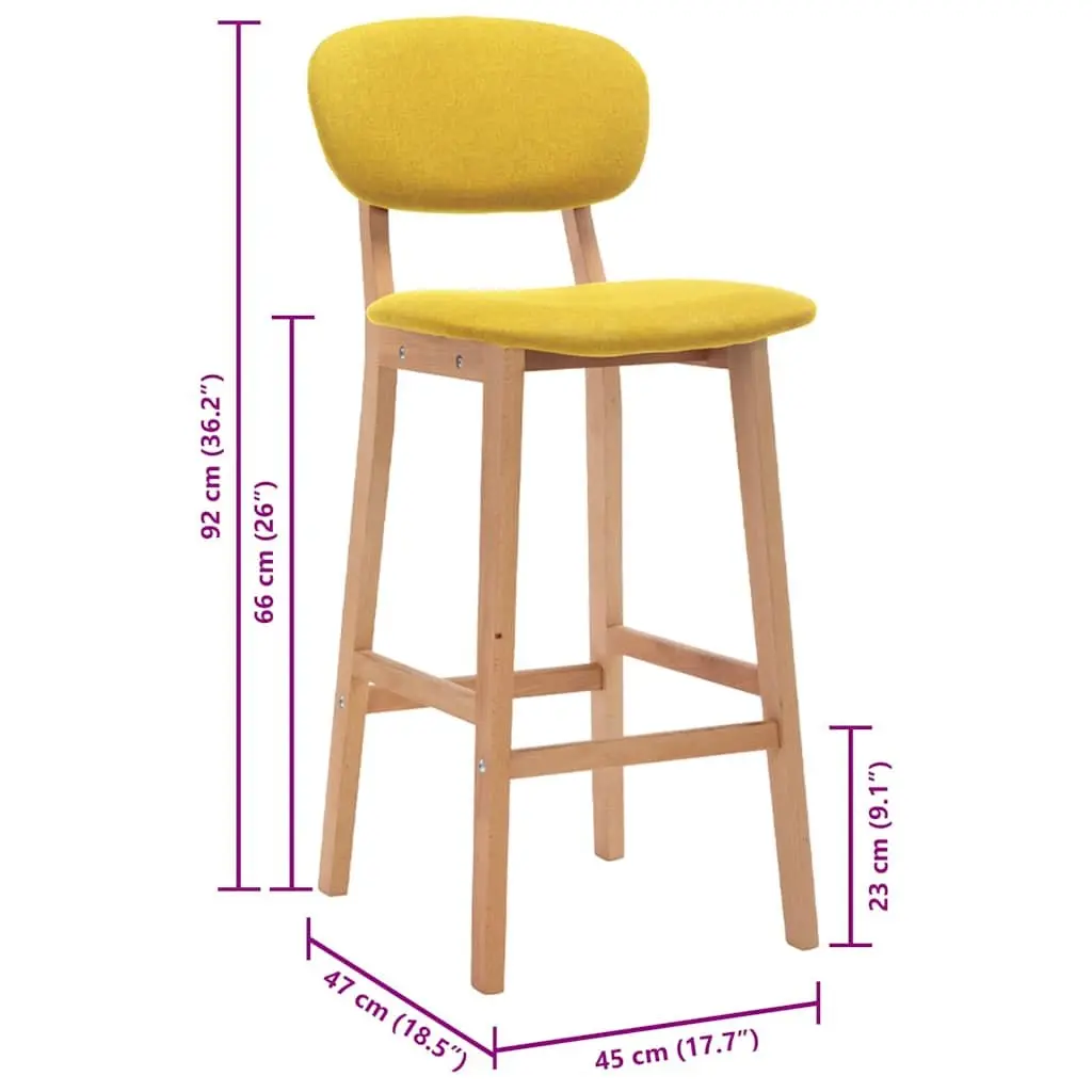 Bar Stools Set 2 pcs Yellow Fabric Seat Backrest Footrest Kitchen Counter Chair