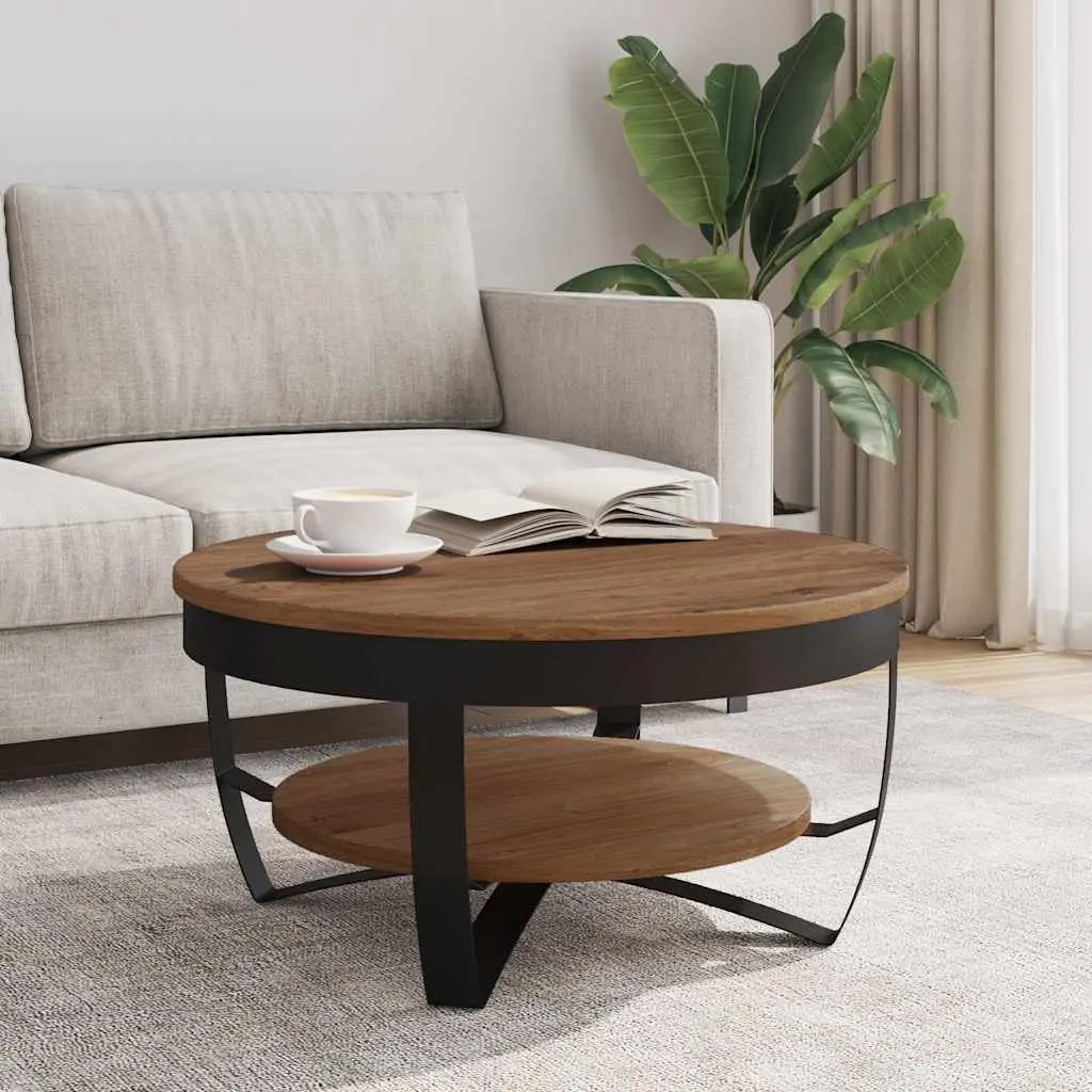 Acacia Wood Coffee Table with Steel Base