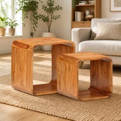 Solid Acacia Wood Side Tables 2 pcs in Brown