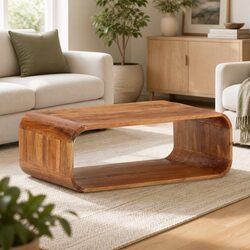Warm Brown Acacia Wood Coffee Table with Storage Shelf
