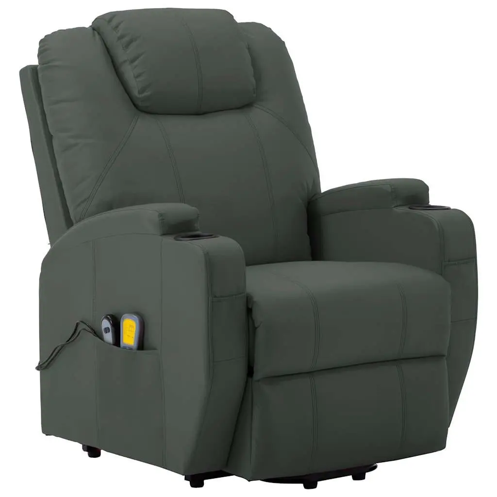 Electric Massage Recliner Chair Stand Up Power Lift Faux Leather Anthracite 6 Points Vibration