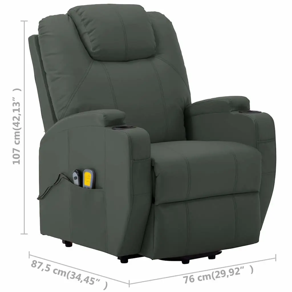 Electric Massage Recliner Chair Stand Up Power Lift Faux Leather Anthracite 6 Points Vibration