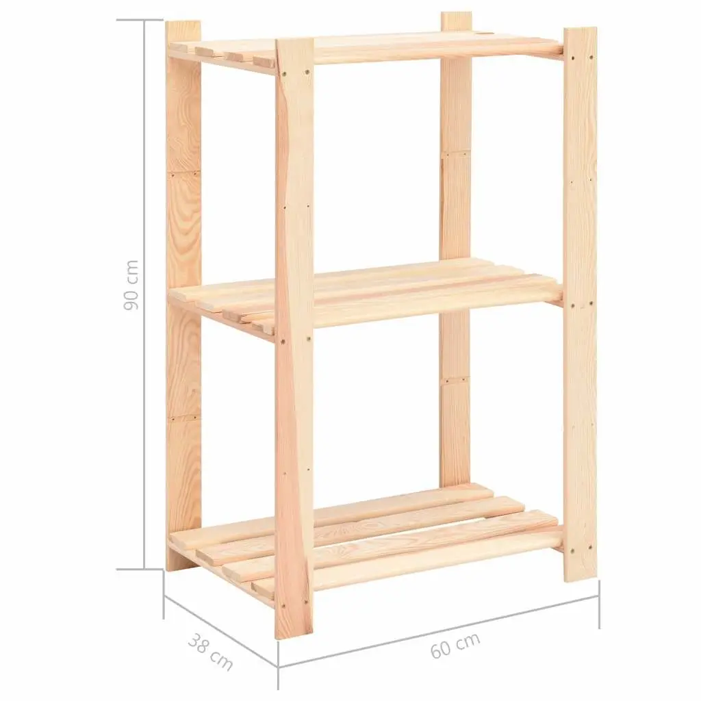 3-Tier Solid Pine Storage Rack 60x38x90cm in Brown
