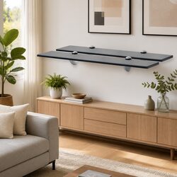 Black Glass Floating Wall Shelves Set of 2
