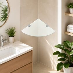 Floating Corner Wall Shelf with Chrome Supports