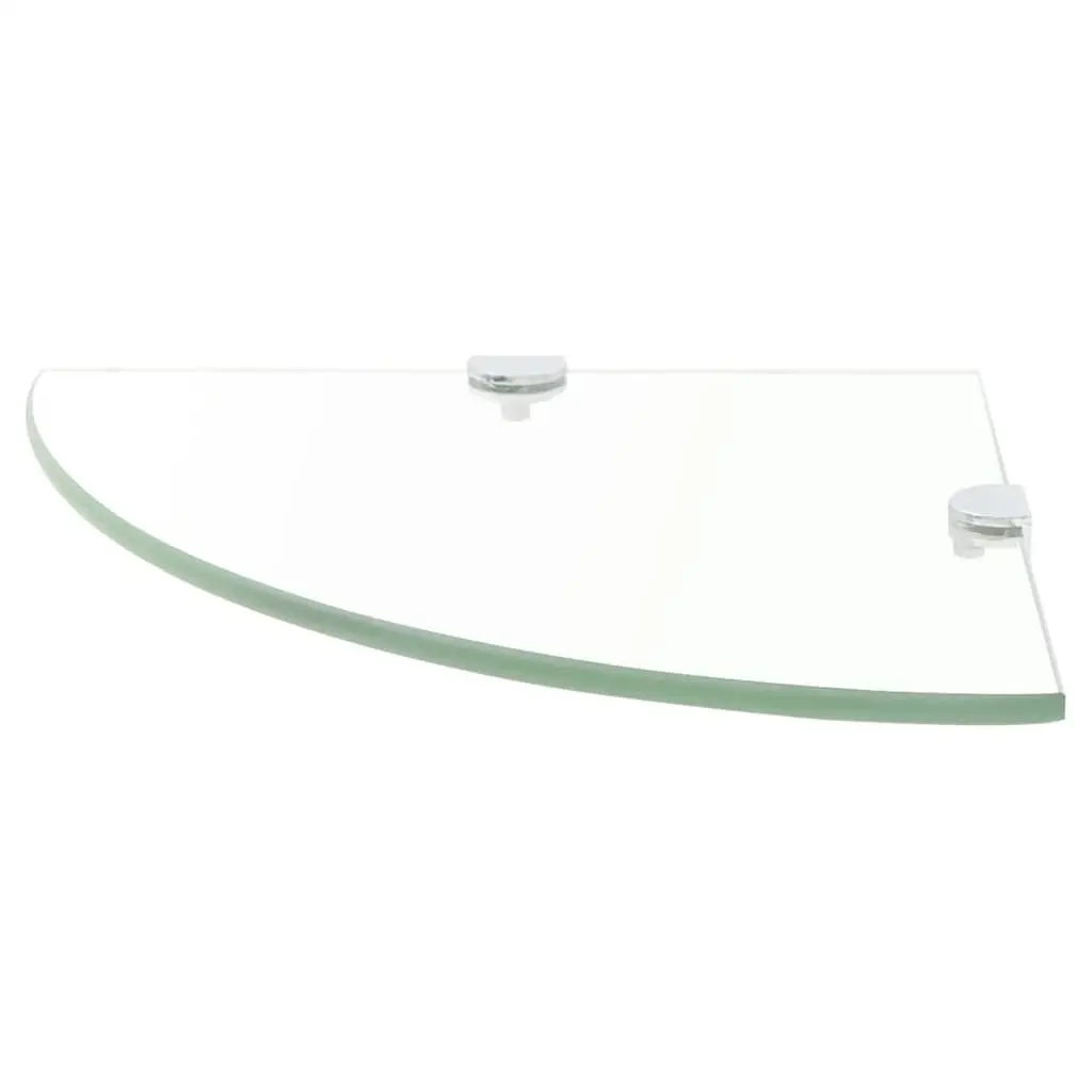 Corner Shelves Floating Glass Wall Shelf 35x35cm Tempered Safety Glass Chrome Supports 2pcs