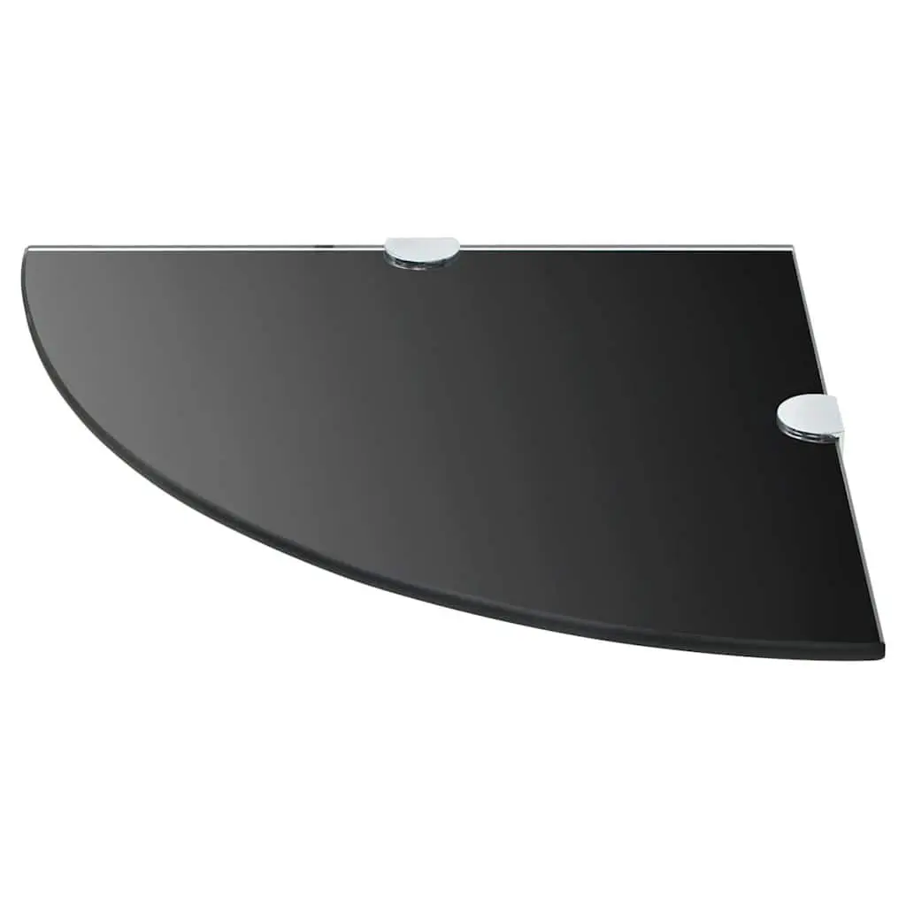 Corner Shelves Black Floating 25x25 cm Glass with Chrome Supports 2 pcs