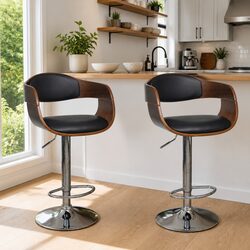 Set of 2 Height Adjustable Black Bar Stools