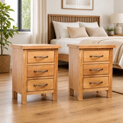 Rustic Solid Oak Bedside Tables 2 Pcs with Drawers