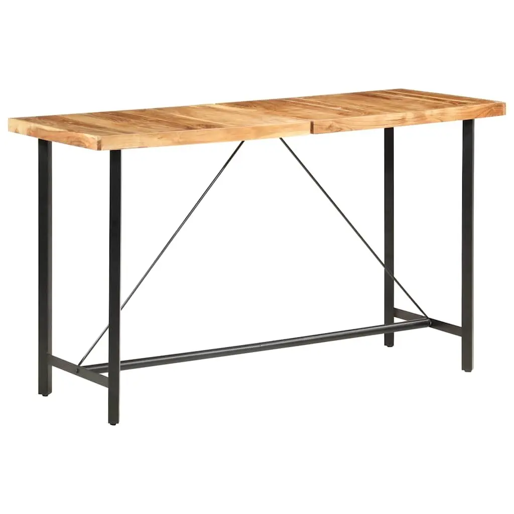 9 Piece Bar Set Industrial Style Solid Acacia Wood Table Leather Canvas Upholstered Stools Steel Legs