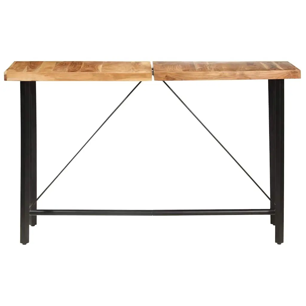9 Piece Bar Set Industrial Style Solid Acacia Wood Table Leather Canvas Upholstered Stools Steel Legs