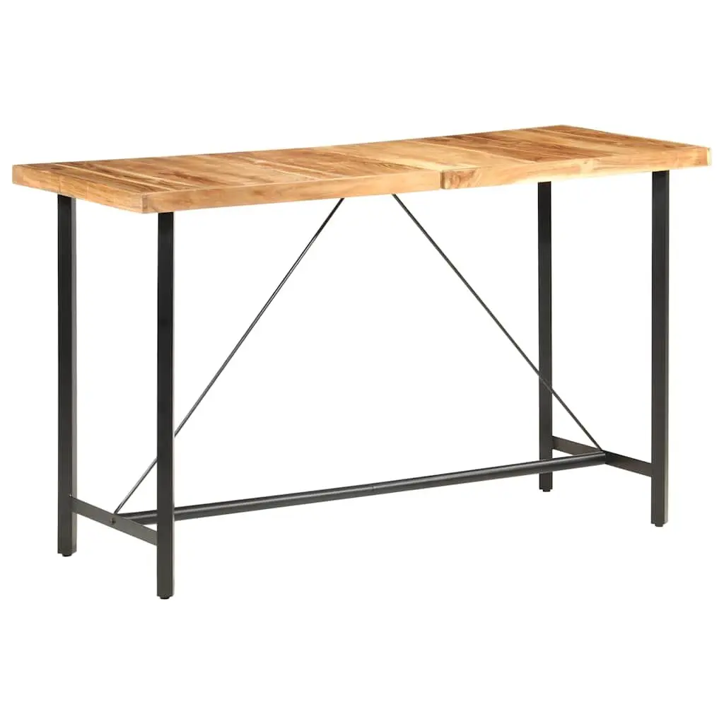 9 Piece Bar Set Industrial Style Solid Acacia Wood Table Leather Canvas Upholstered Stools Steel Legs