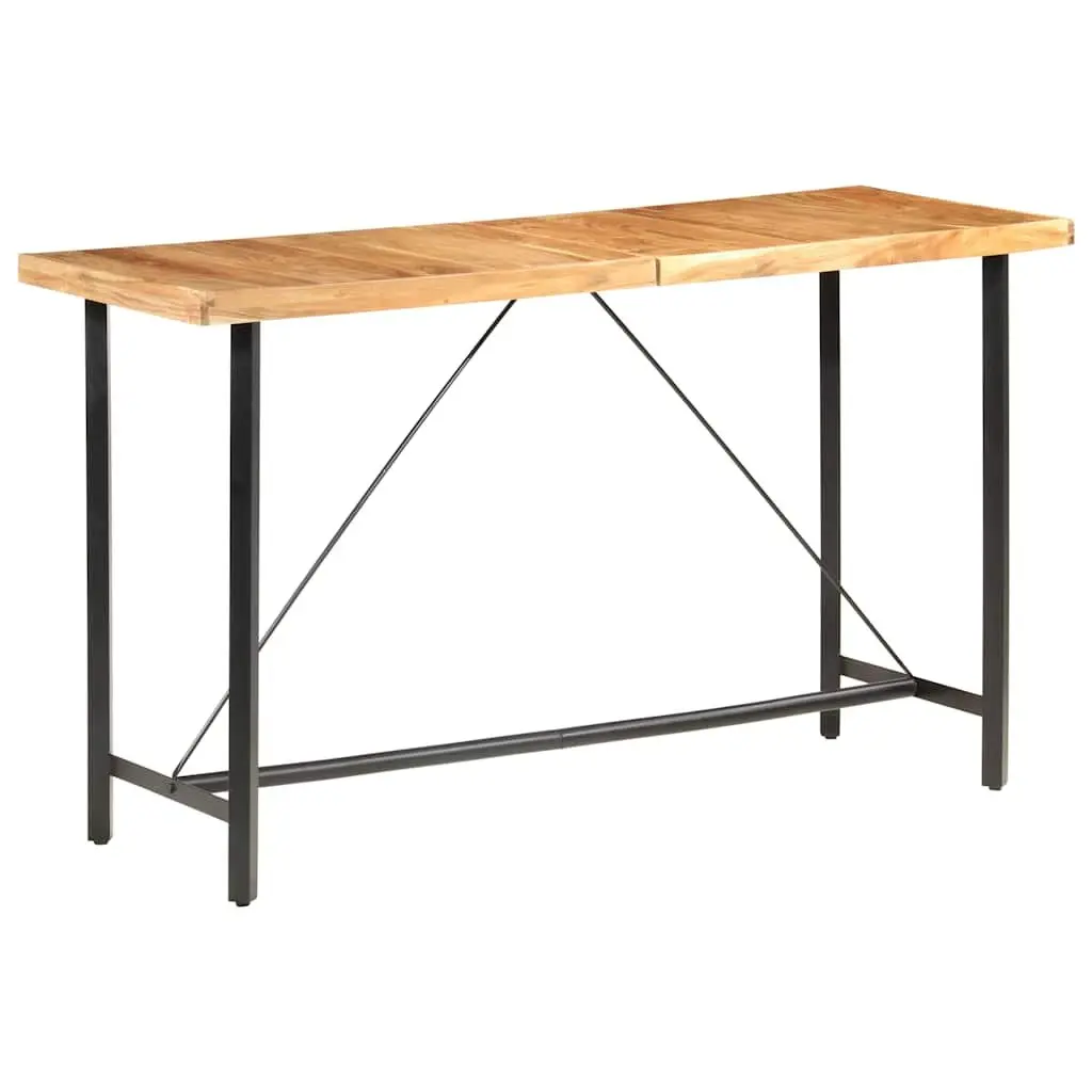 9 Piece Bar Set Industrial Style Solid Acacia Wood Table Leather Canvas Upholstered Stools Steel Legs