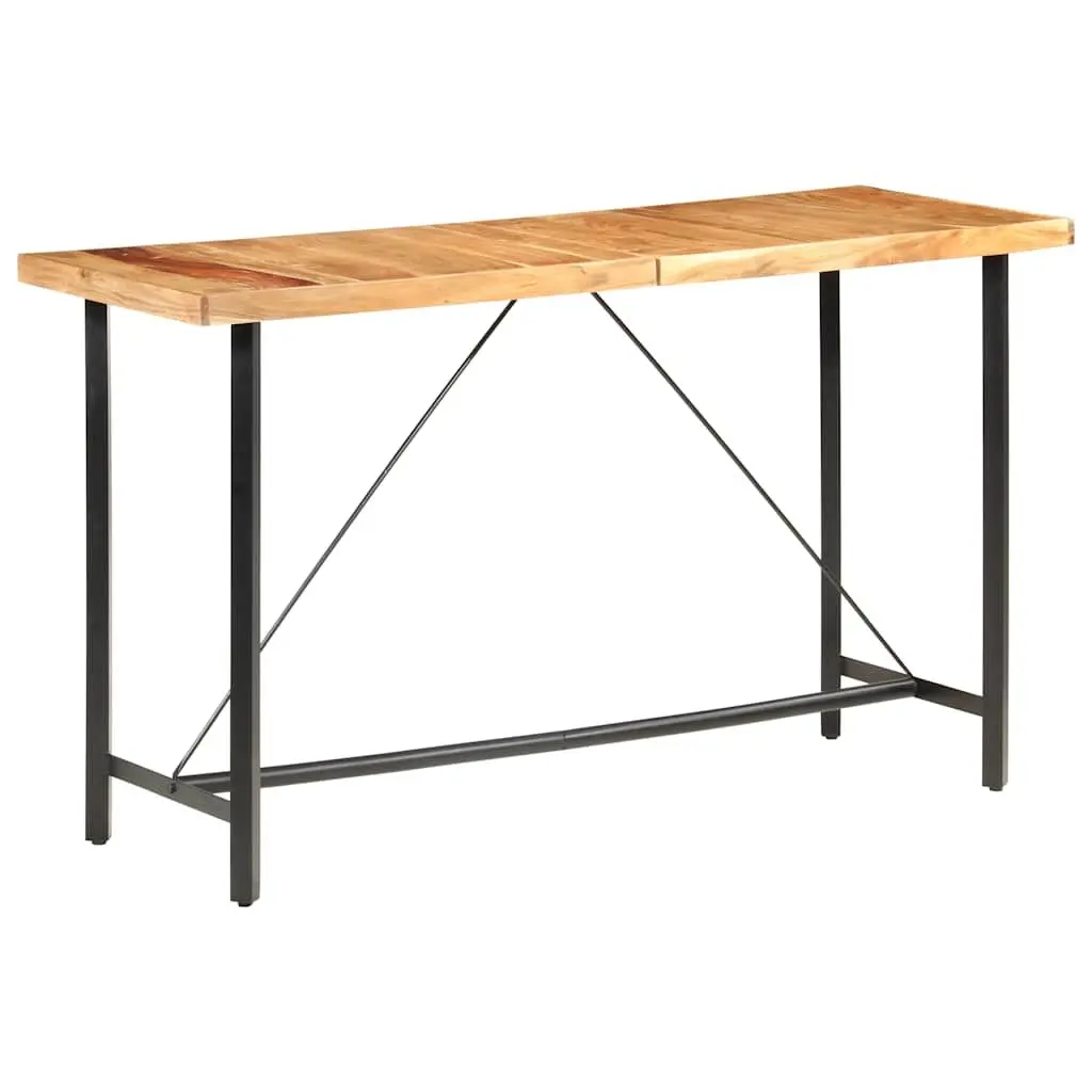 9 Piece Bar Set Industrial Style Solid Acacia Wood Table Leather Canvas Upholstered Stools Steel Legs
