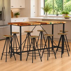 9 Piece Reclaimed Wood Bar Stools and Table Set