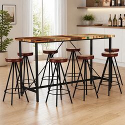 9-Piece Solid Reclaimed Wood Bar Set with Stools