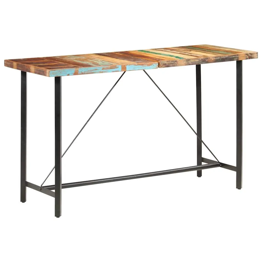 Bar Set Industrial 9 Piece Solid Reclaimed Wood Table Stools Steel Legs
