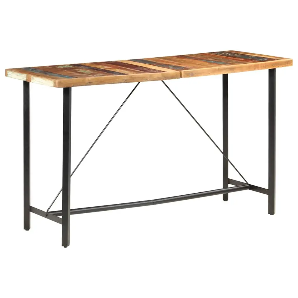 Bar Set Industrial 9 Piece Solid Reclaimed Wood Table Stools Steel Legs