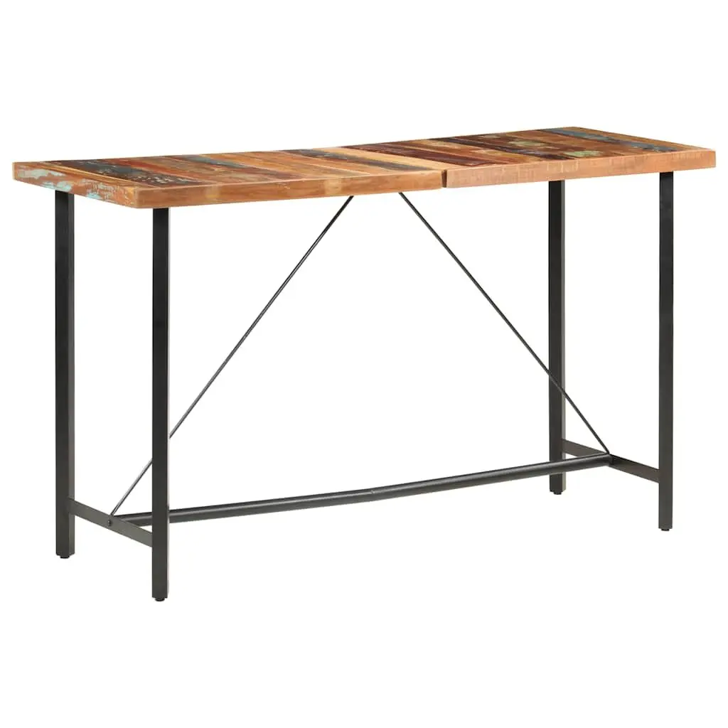Bar Set Industrial 9 Piece Solid Reclaimed Wood Table Stools Steel Legs