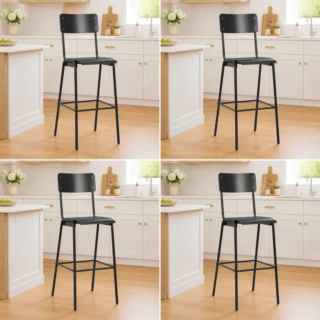 Bar Stools Black Stackable 4 Piece Dining Kitchen Chairs Steel Legs