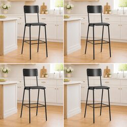 Set of 4 Elegant Black Bar Stools with Steel Legs