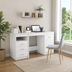 White Office Desk with Storage Drawers and Door