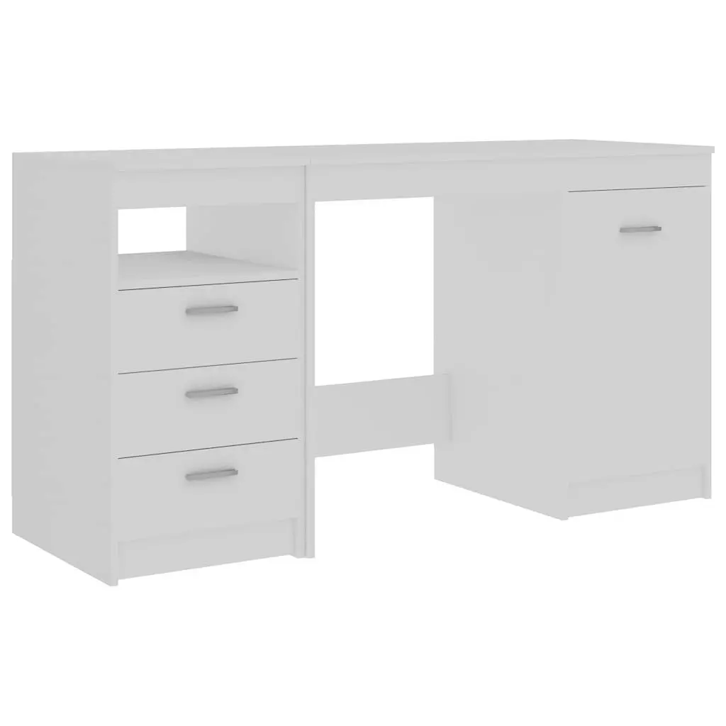 Office Desk White Engineered Wood 140cm with Storage Drawers and Door