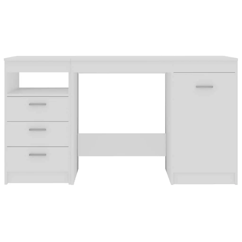 Office Desk White Engineered Wood 140cm with Storage Drawers and Door