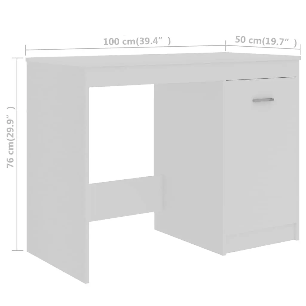 Office Desk White Engineered Wood 140cm with Storage Drawers and Door