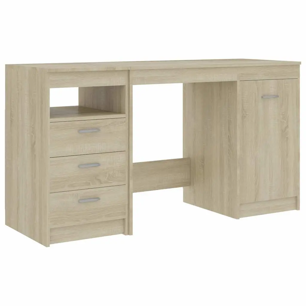Brown Engineered Wood Office Desk with Storage Drawers