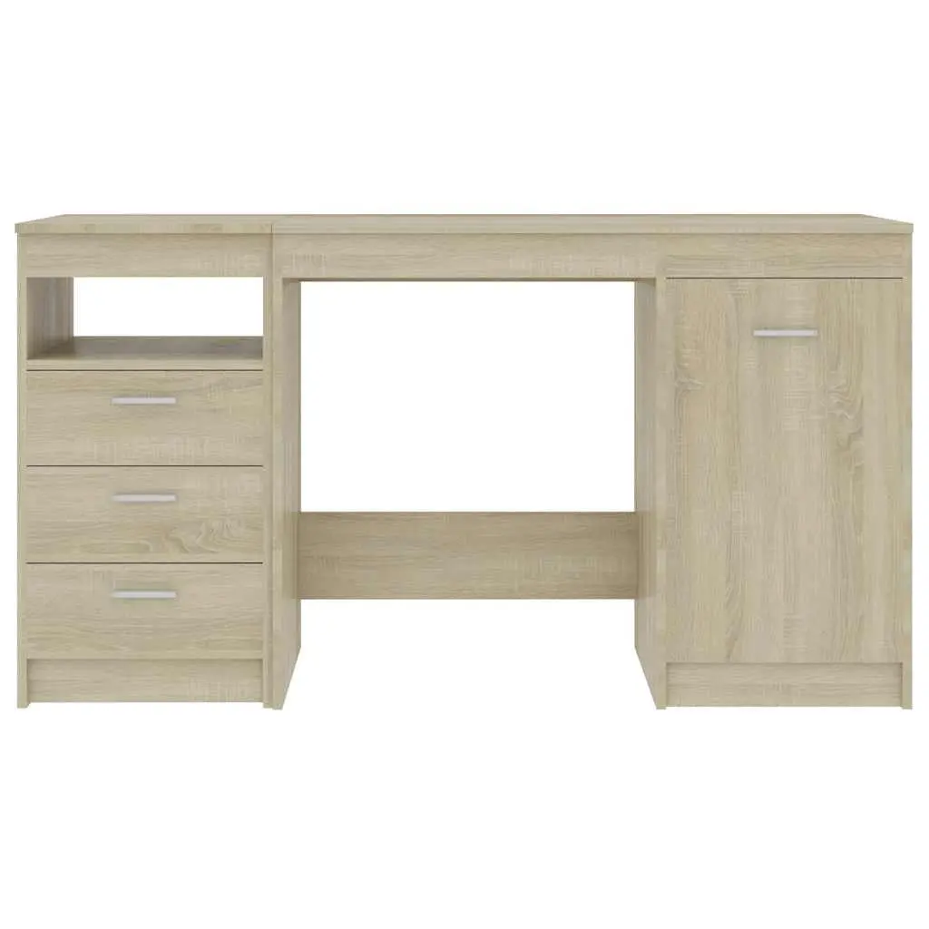 Brown Engineered Wood Office Desk with Storage Drawers