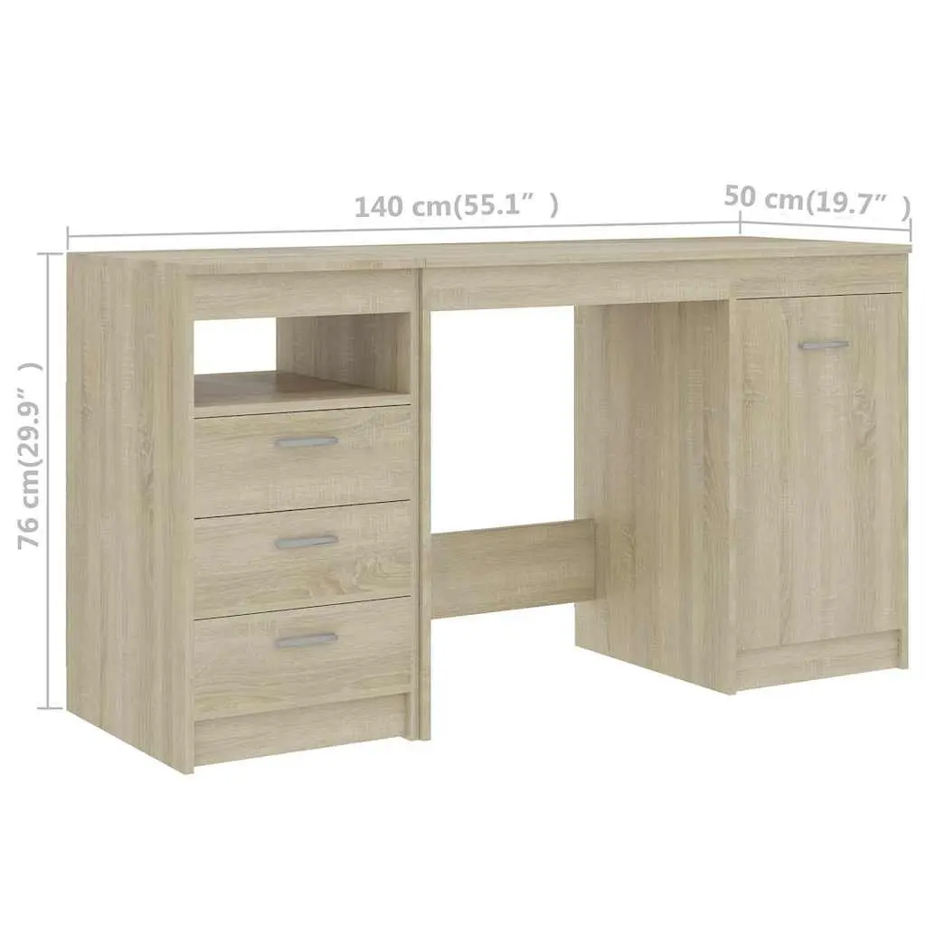 Brown Engineered Wood Office Desk with Storage Drawers