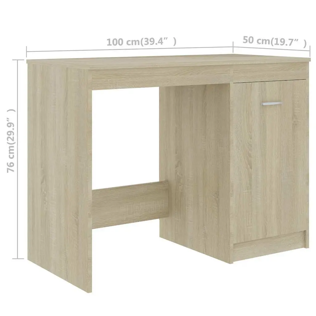 Brown Engineered Wood Office Desk with Storage Drawers
