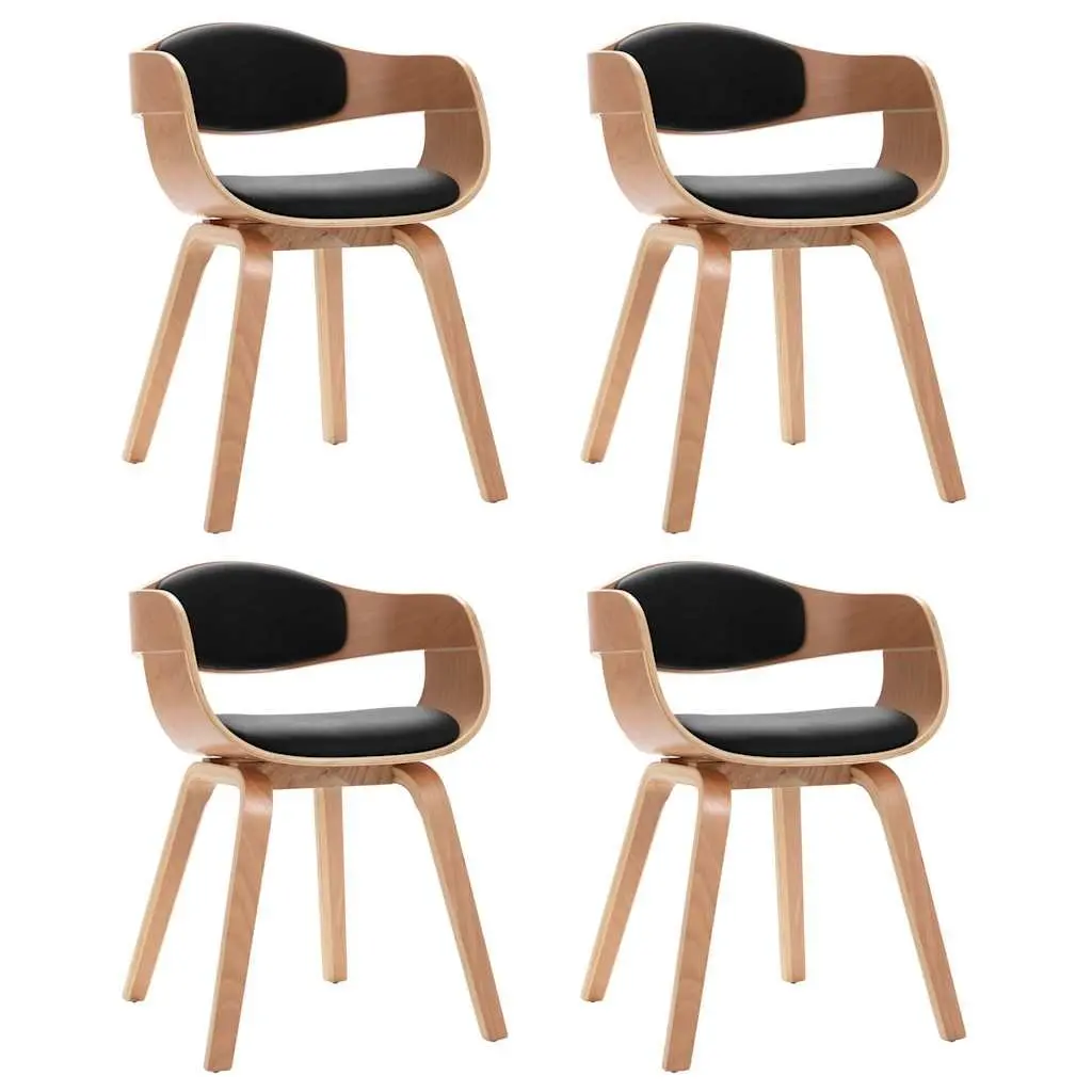 Dining Chairs Set 4 Piece Black Faux Leather Padded Bent Wood Frame