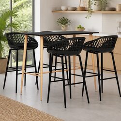 5 Piece Black Bar Set with Counter Table and Stools