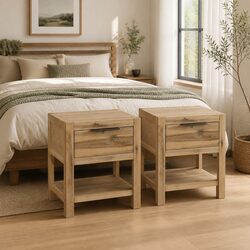 Solid Acacia Wood Bedside Table with Drawer 40x30x48 cm