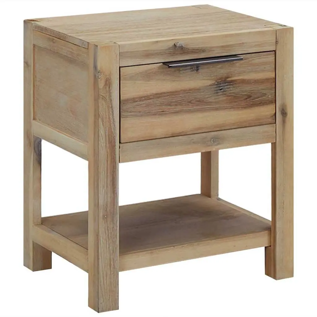 Solid Acacia Wood Bedside Table with Drawer 40x30x48 cm