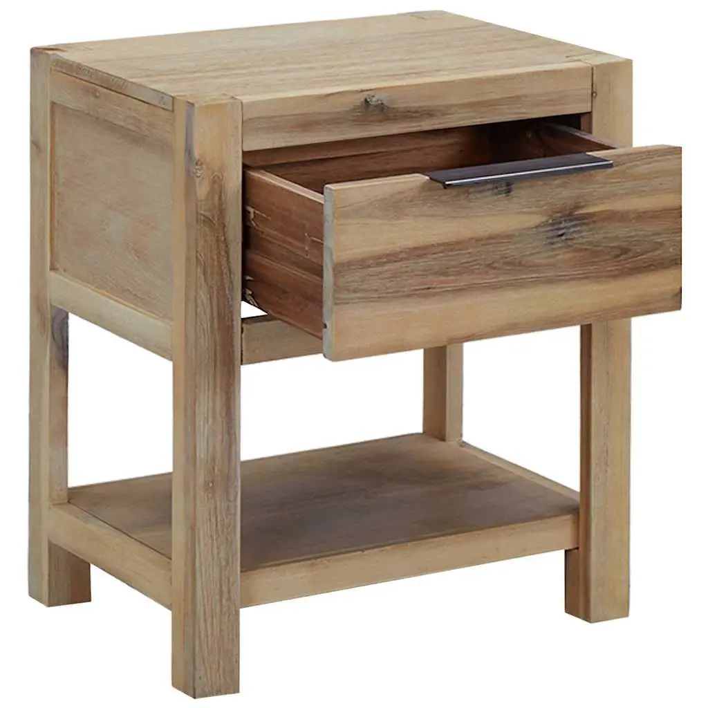 Solid Acacia Wood Bedside Table with Drawer 40x30x48 cm