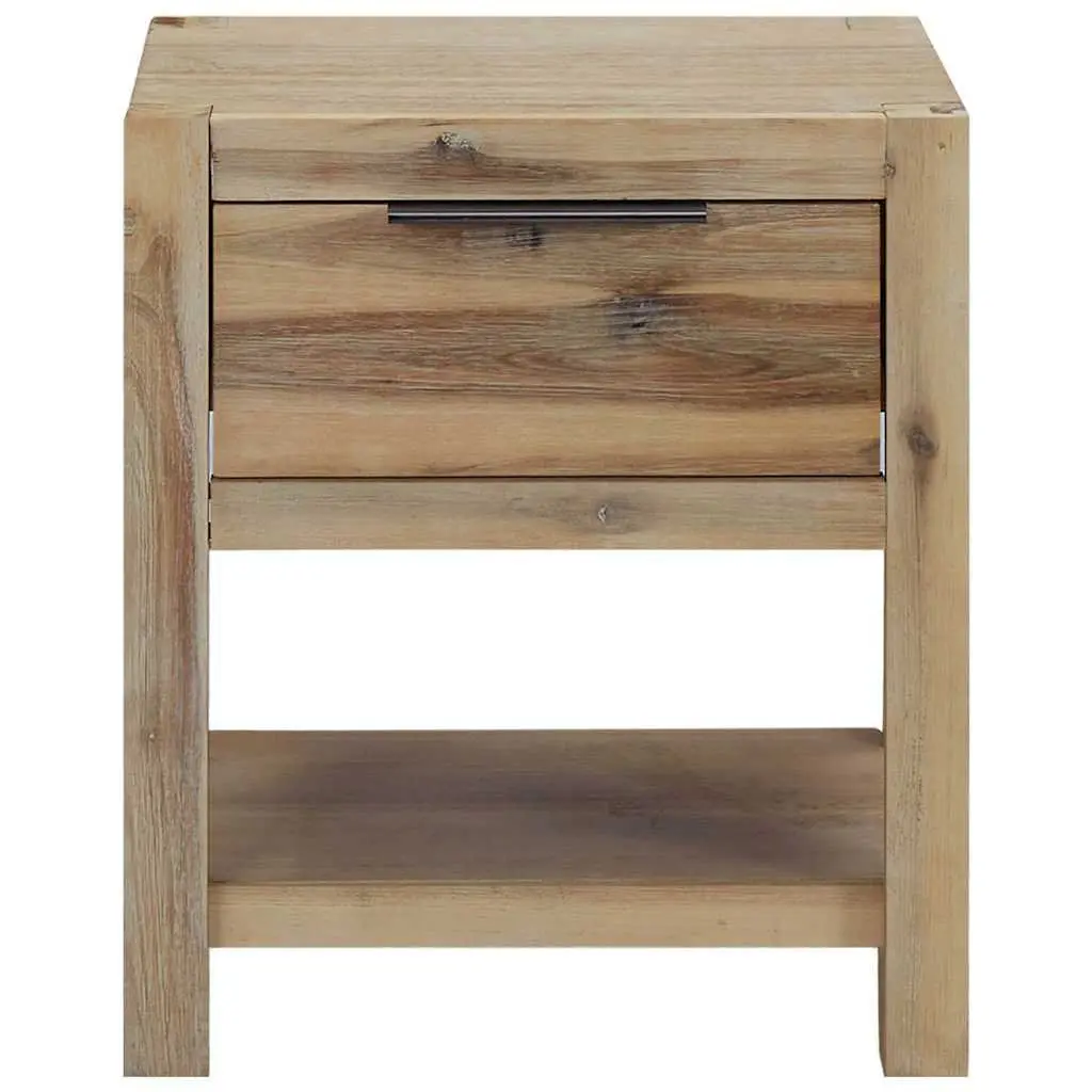 Solid Acacia Wood Bedside Table with Drawer 40x30x48 cm