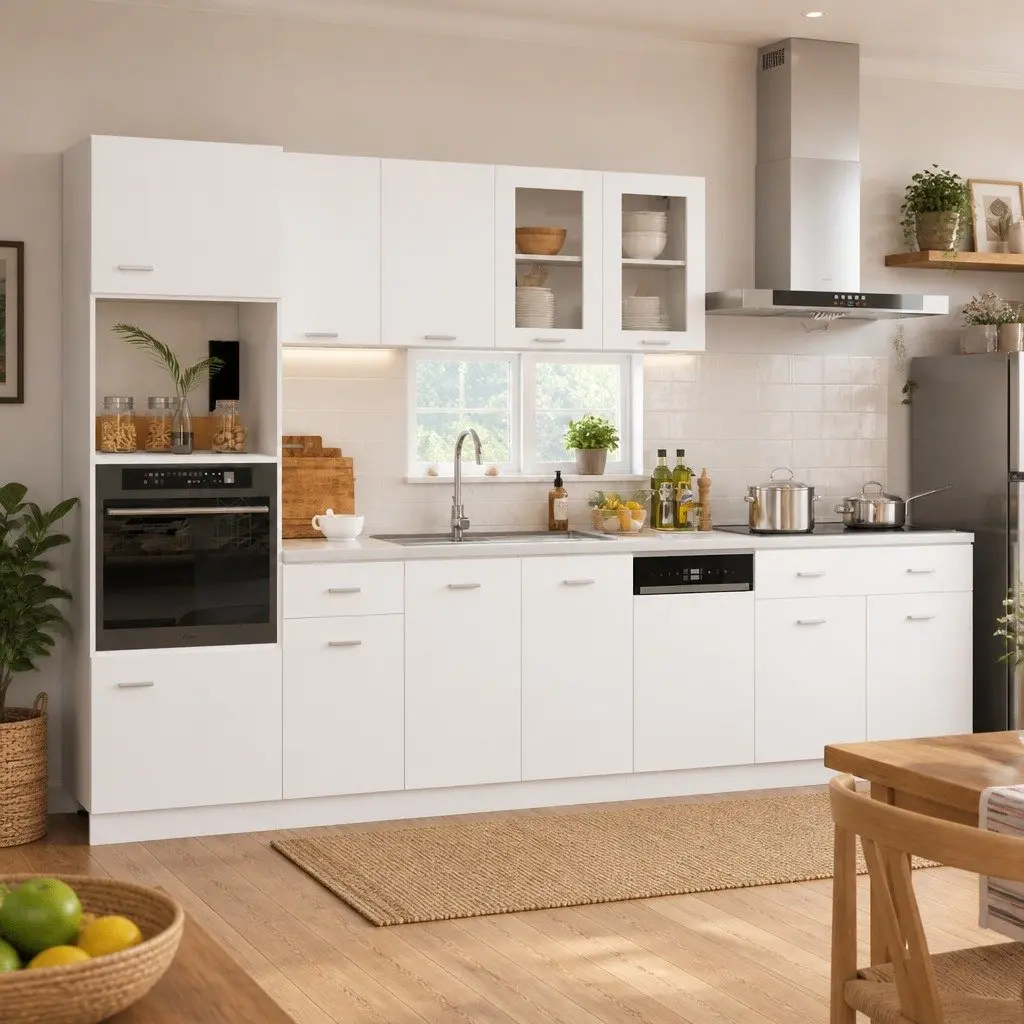 7 Piece Engineered Wood Kitchen Storage Cabinet Set White Cupboard Organiser