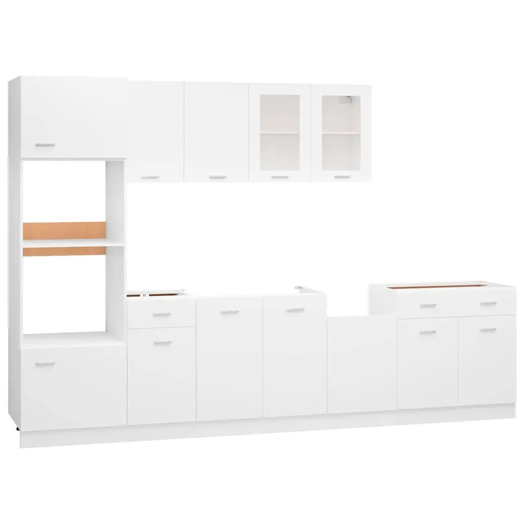 7 Piece Engineered Wood Kitchen Storage Cabinet Set White Cupboard Organiser