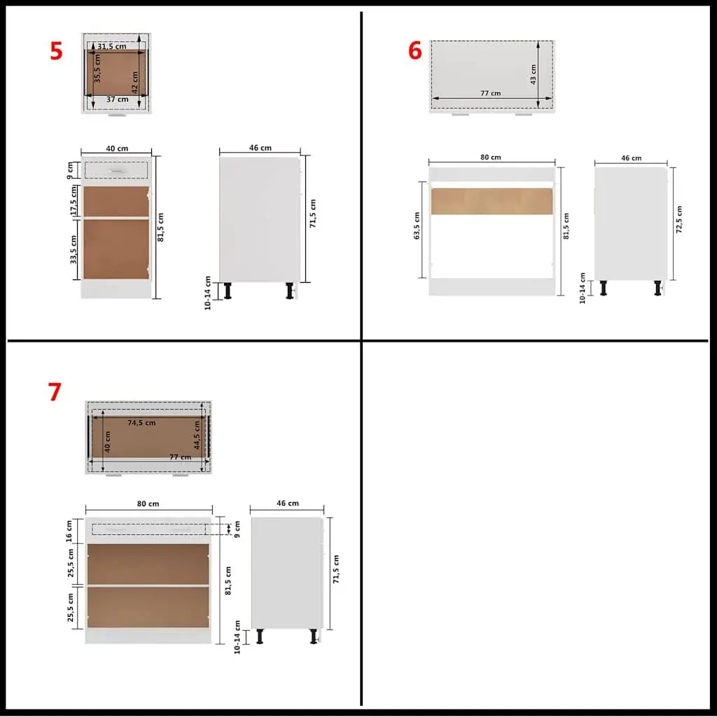 7 Piece Engineered Wood Kitchen Storage Cabinet Set White Cupboard Organiser