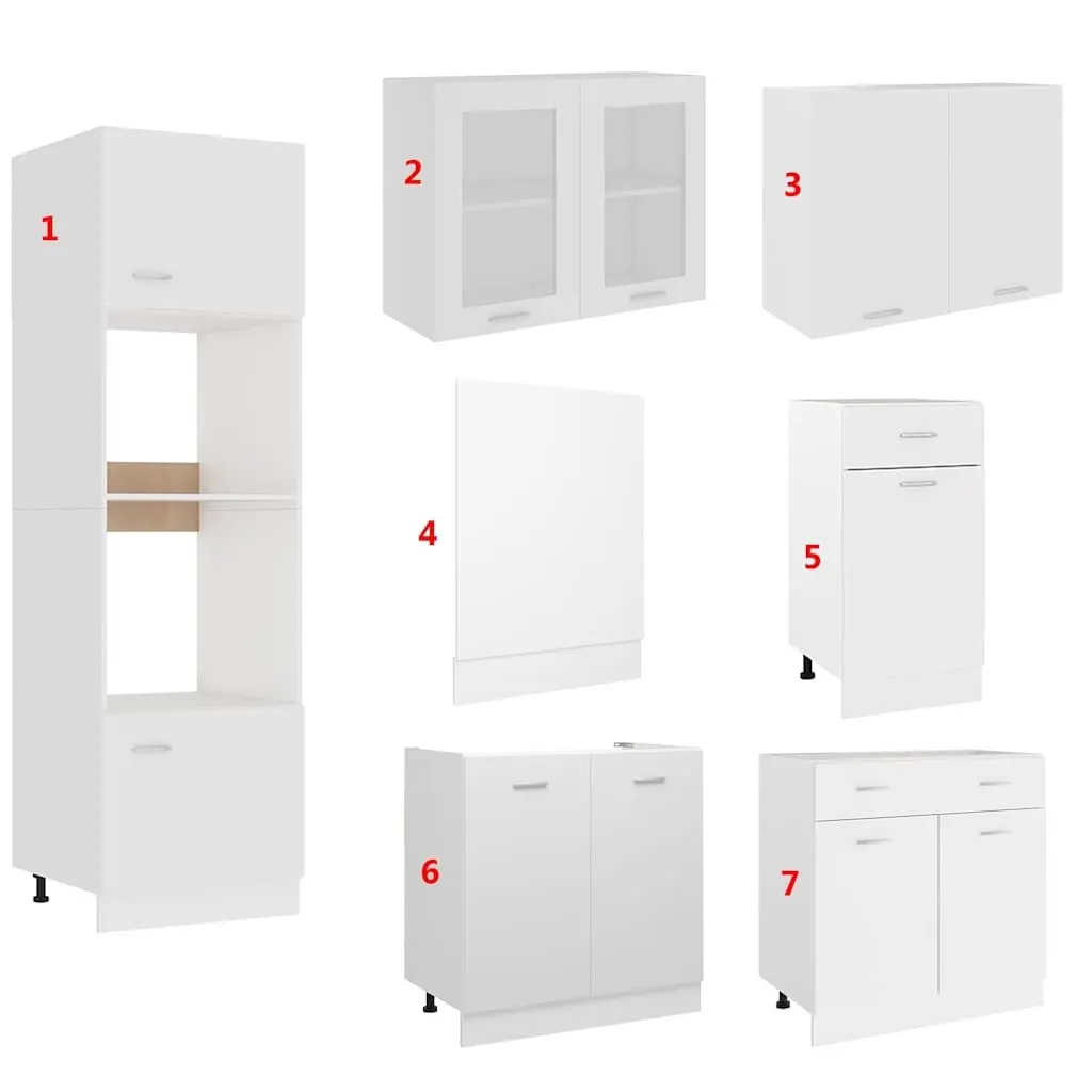 7 Piece Engineered Wood Kitchen Storage Cabinet Set White Cupboard Organiser