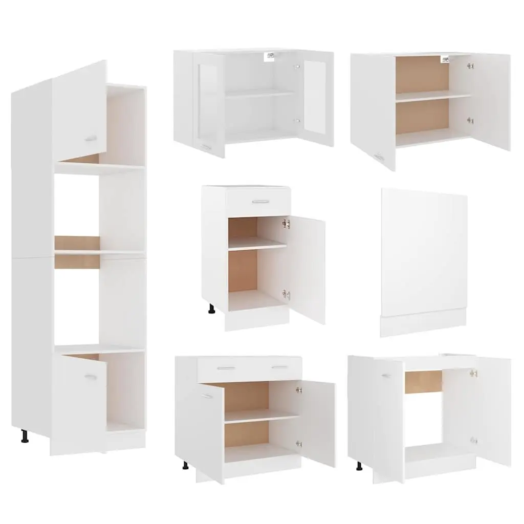 7 Piece Engineered Wood Kitchen Storage Cabinet Set White Cupboard Organiser