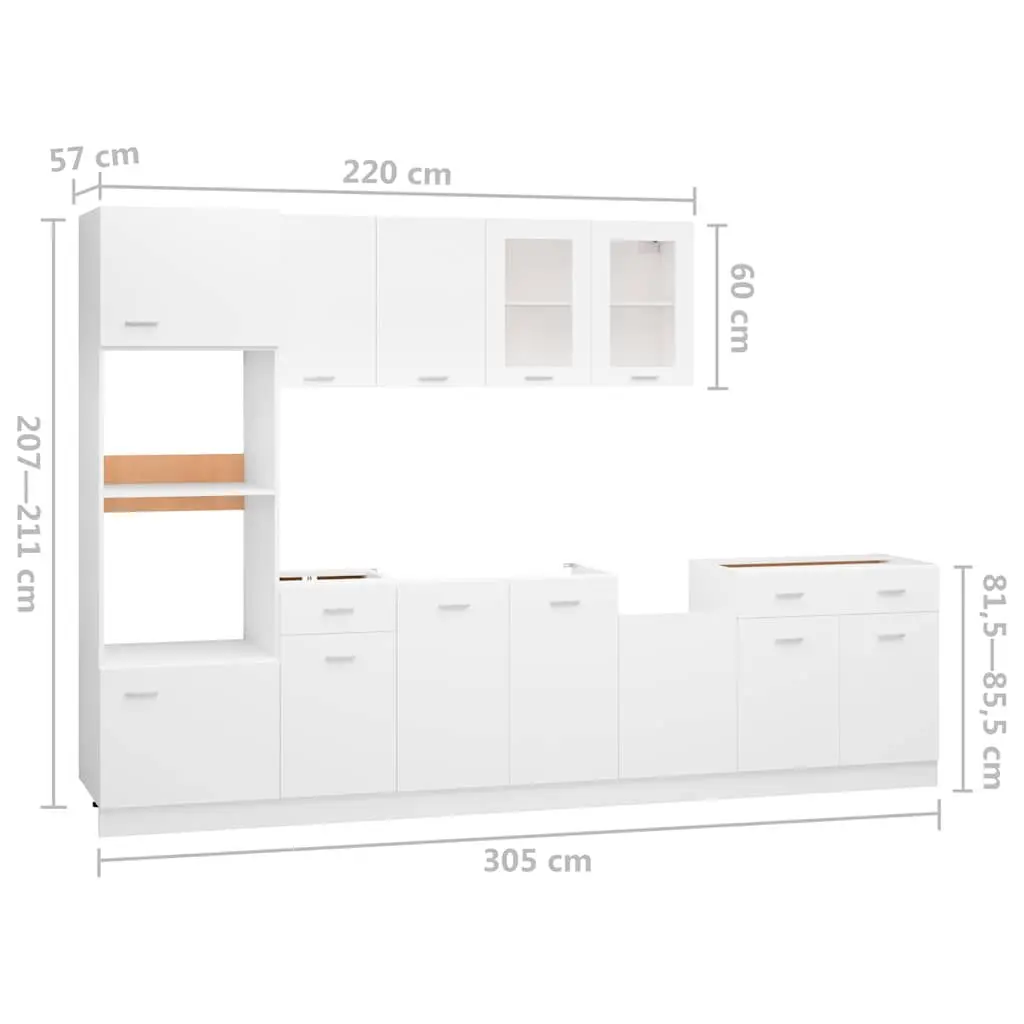 7 Piece Engineered Wood Kitchen Storage Cabinet Set White Cupboard Organiser