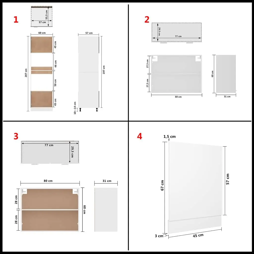 7 Piece Engineered Wood Kitchen Storage Cabinet Set White Cupboard Organiser
